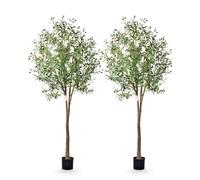 Leflos 210cm densos olivos Artificiales, Altura Plantas Artificiales con Maceta, Plantas Tropicales de Seda Verde, Hermoso para el hogar, Oficina y Otros Espacios Interiores, 2 Piezas