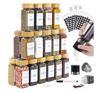 LEFMOON Tarros de especias, 24 tarros de condimentos de 4 onzas con etiqueta, tarros de vidrio con tapas de bambú, botellas de especias con molinillo de pimienta
