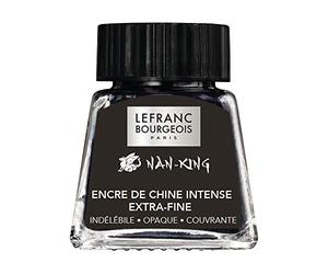Lefranc Bourgeois 301321 Nan King - Tinta para caligrafía y dibujo, tinta pigmentada, color brillante, luminosidad para los mejores dibujos, caligrafía y bocetos, botella de 14 ml, color negro