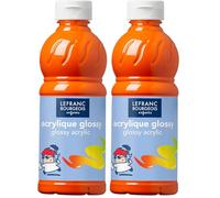 Lefranc Bourgeois Educación, acrílico Glossy, Pintura acrílica para niños, Bote de 500 ML Color Naranja, Pinturas para niños y Manualidades, para Cualquier Superficie (Paquete de 2)