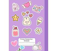Left Handed Writing Notebook - Primary Notebook for K-2 Girls - Kawaii Sticker Theme in Purple - Writing & Drawing Journal with Picture Box - For Kindergarten - 2nd Grade