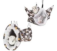 LEFTSTARER Alfombrilla de cama y juguete de cachemira para mascotas, hamaca de hurón marrón corazón, juguete de conejillo de indias, accesorios de jaula de animales pequeños, túnel colgante de 19.7 x