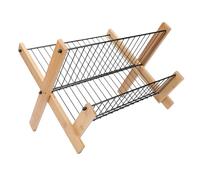Leftwei Estante para Platos, Escurridor de Platos Plegable de 2 Niveles, Organizador de Cocina de Madera de bambú con Construcción de bambú, Ideal para Organización y Almacenamiento de Encimeras de