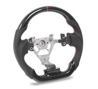 Leftwei Volante Hydro Dip, Diseño de Fondo Plano con Apariencia de Fibra de Carbono con Costuras Rojas y Cuero Perforado, Apto para 350z 2003 2008