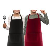 LEFUNDA® 2 Delantal de cocina impermeable con 3 bolsillos y correas largas ajustables para barbacoa, ideal para niños, hombres y mujeres, cocina, restaurante, cafetería y repostería (Negro y Rojo)