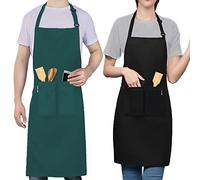 LEFUNDA® 2 Delantales de Cocina Impermeables con 3 Bolsillos Ajustables, Delantal de Barbacoa con Correas Largas para Hombres y Mujeres, Cocinar (2 delantales - negro y verde - grande)