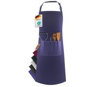 LEFUNDA® Delantal de Cocina Impermeable Con 3 Bolsillos Ajustable, Barbacoa Con Correas Largas Para Hombres y Mujeres, Cocinar, Restaurante, Café, Hornear - Azul