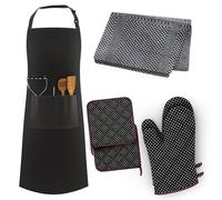 LEFUNDA® Delantal de Cocina Impermeable Con 3 Bolsillos, Ajustable Con Cintas Largas, Para Hombre y Mujer, Barbacoa, Restaurante, Café, Negro (1 Delantal + 2)