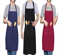 LEFUNDA® Delantal de Cocina Impermeable Con 3 Bolsillos, Ajustable, Para Barbacoa, Con Correas Largas, Para Hombres y Mujeres, Cocinar, Restaurante, Café (Negro, Rojo y Azul)