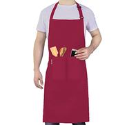 LEFUNDA® Delantal de Cocina Impermeable Con 3 Bolsillos, Ajustable Para Barbacoa, Con Correas Largas, Para Hombres y Mujeres, Cocinar, Restaurante, Café, Hornear (Rojo)