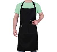 LEFUNDA® Delantal de cocina impermeable con 3 bolsillos, ajustable para barbacoa con tirantes largos, ideal para hombre y mujer, ideal para restaurantes, repostería y adultos (negro)