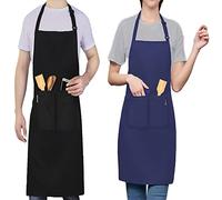 LEFUNDA® Delantal de Cocina Impermeable Con 3 Bolsillos, Ajustable Para Barbacoa, Hombres y Mujeres, Cocinar, Restaurante, Café, Hornear (Negro Azul)