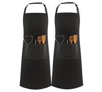 LEFUNDA® Delantal de cocina impermeable con 3 bolsillos y correas largas ajustables para barbacoa, ideal para, hombres, mujeres, cocina, restaurante,cafetería.(1 delantales - Negro - Grande)