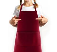 LEFUNDA® Delantal de cocina impermeable con 3 bolsillos y correas largas ajustables para barbacoa, ideal para niños, hombres y mujeres, cocina, restaurante, cafetería y repostería (rojo)