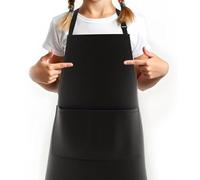 LEFUNDA® Delantal de cocina impermeable con 3 bolsillos y correas largas ajustables para barbacoa, ideal para niños, hombres y mujeres, cocina, restaurante, cafetería y repostería (Negro)