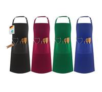 LEFUNDA® Delantal de cocina impermeable (paquete de 4) con 3 bolsillos, ajustable para barbacoa con tirantes largos, ideal para cocinar en restaurantes y cafeterías (multicolor, grande)