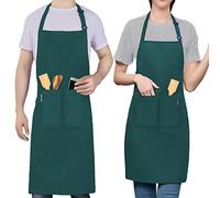 LEFUNDA® Delantal de cocina resistente al agua con 3 bolsillos delantal de barbacoa ajustable con cintas largas delantal de cocina para hombres y mujeres, cocina, barbacoa, 1 delantal - verde, L