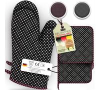 LEFUNDA® Juego de 4; Guantes de Horno y Agarraderas de algodón, Resistentes al Calor, Guantes para Hornear, Cocinar, Manoplas Grandes para Barbacoa, Soportes de Ollas, Utensilios de Cocina