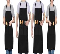 LEFUNDA® Paquete de 4 Delantales de Cocina Impermeables con 3 Bolsillos, Delantal Ajustable para Barbacoa con Tiras Largas, Delantal de Cocina para Hombres y Mujeres, Cocina, Negro - Grande