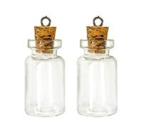 Lefv Mini botellas de cristal de 2,54 cm con colgantes de texto en inglés «Message Treasure Charm» para colgantes de 1 ml con tapones de corcho y tornillos para los ojos, 100 unidades transparentes