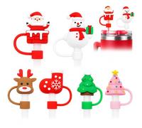 LEFZUR 6 Accesorios para Pajita Stanley Cup, Reutilizable Fundas de Silicona Antipolvo para Pajitas, Tapas Decorativas de Navidad para Vasos de 30 y 40 Oz, Ideal para Amigos y Familia