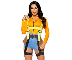 Leg Avenue 2 PC Nailed It Construction Worker, includes zip up romper and reflective garter harness with tool pockets.