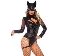 Leg Avenue 2 Pc Villainess Vixen Bodysuit Costume with Attached Garter, Hooded Mask Accesorios, Negro (Black), (Talla del Fabricante: LargeUk 14-16) Mujer