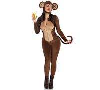 Leg Avenue 2 piezas Cheeky Monkey, incluye traje de felpa de terciopelo ultrasuave con tirador de cremallera de plátano y trasero de mono descarado, cola con alambre y capó de oreja, marrón, pequeño