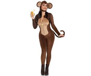 Leg Avenue 2 piezas Cheeky Monkey, incluye traje de felpa de terciopelo ultrasuave con tirador de cremallera de plátano y trasero de mono descarado, cola con alambre y capó de oreja, marrón, pequeño