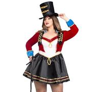 Leg Avenue 2 piezas clásicas Ringmaster, incluye vestido de satén recortado de lentejuelas con abrigo bordado y sombrero de copa, multicolor, 1X-2X