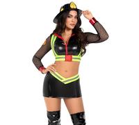 Leg Avenue 3 bombero de cinco alarmas, incluye parte superior corta con cremallera, arnés reflectante y minifalda, negro, XS