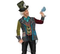 Leg Avenue- 3 Pc Deluxe Costume Men with Hat, Mad Hatter Jacket, and Neck Tie Dickie Sombrerero Loco Hombre, Multicolor, X-Large (LegAvenue 86691 10104-101-XL)