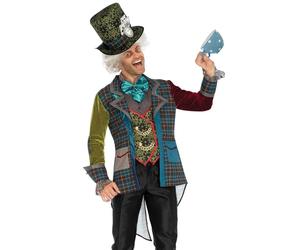 Leg Avenue- 3 Pc Deluxe Costume Men with Hat, Mad Hatter Jacket, and Neck Tie Dickie Sombrerero Loco Hombre, Multicolor, X-Large (LegAvenue 86691 10104-101-XL)