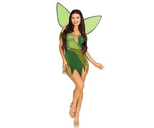 Leg Avenue 3 PC Forest Fairy, includes patchwork dress with adjustable lace ups and tattered skirt, leaf acents, detachable clear straps and shimmer fairy wings