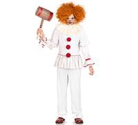 Leg Avenue 3 PC Killer Clown, includes striped shirt with pom pom accents, elastic waist pants, and neck ruffle