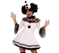Leg Avenue 3 Pc Pierrot Sexy Costume Women with Clown Dress, Ruffle Collar, Matching Hat Mujer, Blanco, Negro, M/L (EUR 40-42)