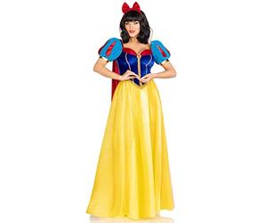 Leg Avenue 3 PC Royal Miss Snow, includes classic velvet and satin long ball gown with braided gold trim and stay up collar, detachable velvet cape, and bow headband