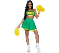 Leg Avenue 3 piezas para mujer Bring It Baddie, incluye parte superior con logo Cheer, falda plisada, pompones, verde, XL