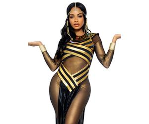 Leg Avenue-3pc.Nile Queen Catsuit Dress W/Jewel Collar Head Piece Diosa Mujer, Color negro/dorado, Small (EUR34-36) (8551201054)