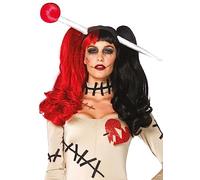 Leg Avenue A2711 - Peluca Arlequín con Correa Ajustable y Clip en la Cola de Caballo, un tamaño, Negro/Rojo