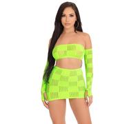 Leg Avenue Bandeau, skirt & arm warmers, O/S(Verde Neon)