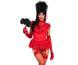 Leg Avenue Beetle Babe de 3 piezas, incluye body de liga de encaje con volantes, lazo de bullicio y velo, rojo, pequeño