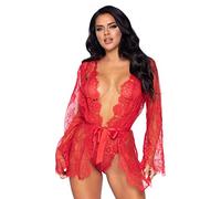 LEG AVENUE - Body de encaje floral y encaje (150 g), color rojo