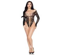 Leg Avenue Body de Lencería de Encaje con Braguita Abierta - Talla Única - Negro