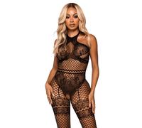 LEG AVENUE Bodystocking Cuello Halter Talla Única Negro - Diseño Elegante Que Resalta Tu Figura - ONE SIZE / NEGRO