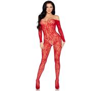 Leg Avenue Bodystocking de Encaje - Talla Única - Rojo