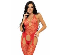 Leg Avenue Bodystocking De Red Con Tirantes Talla Única Negro - Diseño Elegante Que Realza Tu Silueta - ONE SIZE / ROJO
