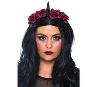 Leg Avenue - Cabeza de unicornio de terciopelo oscuro con flores, color negro y burdeos