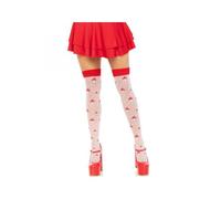 Leg Avenue Medias de muslo de elastano con lunares transparentes, O/S, WH/RD, Wh/Rd, Talla única