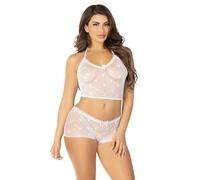 Leg Avenue Cami de red con corazones y boyshort, Talla única (Blanco)